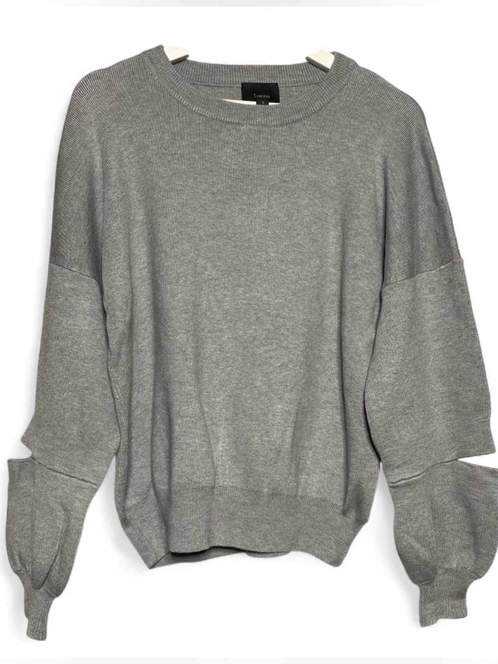 Lumiere Grey Crew Neck Knit Sweater Cutout Sleeves • S